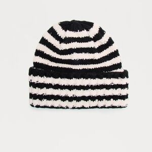 Fashion Nova Black and White Striped Beanie
